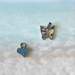 #147 Butterfly Abalone Pendant Plus A Heart Charm